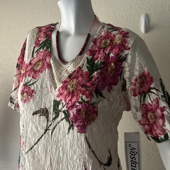 VTG Nostalgia 90s Cottagecore Dress Medium Floral Lace Mesh Layered Maxi Boho - Picture 13 of 16